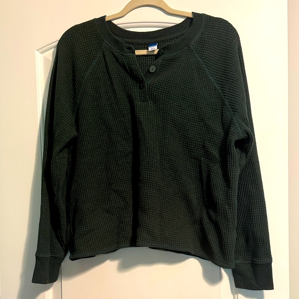 Old Navy Forest Green Waffle Knit Henley